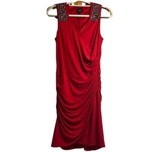 Women's 10 Laundry By Shelli Segal Bright Red Faux Wrap V Neck Cocktail Dress
